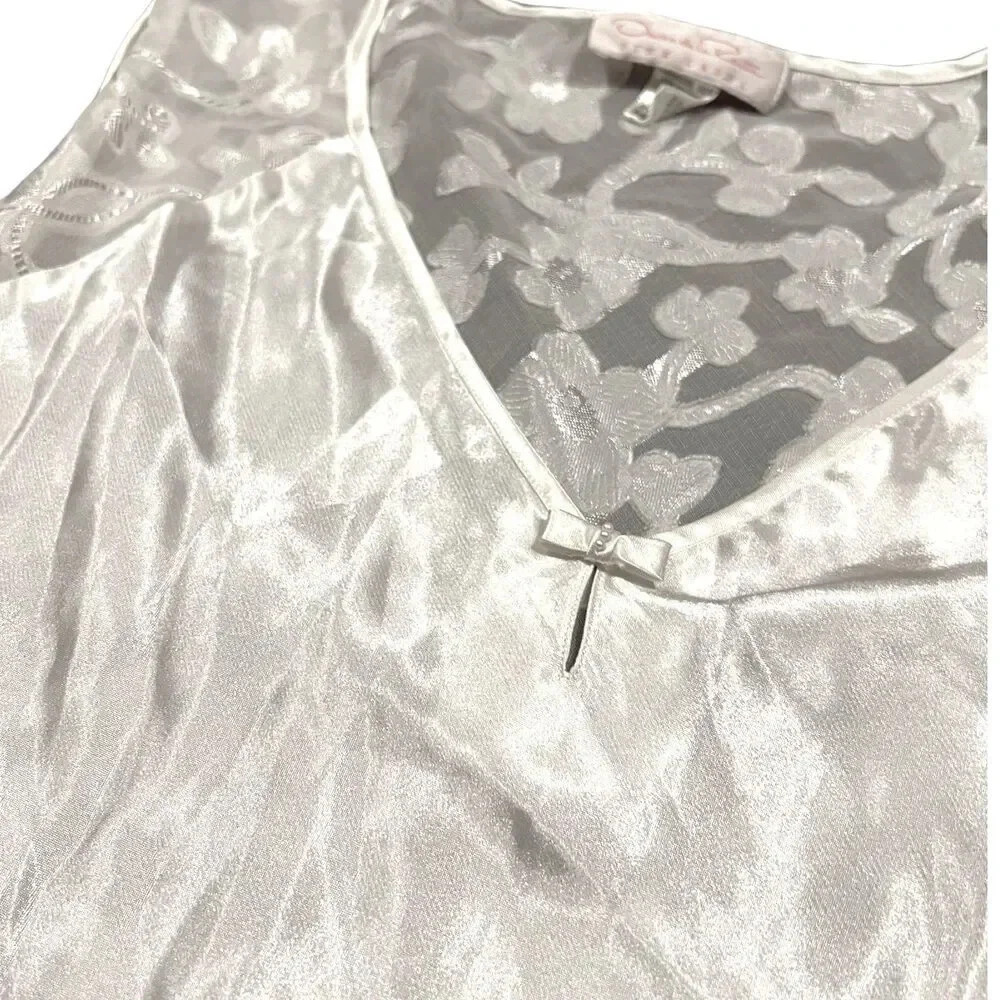 Oscar de la Renta Pink Label White Satin with Lace Long Maxi Nightgown M - Picture 4 of 5